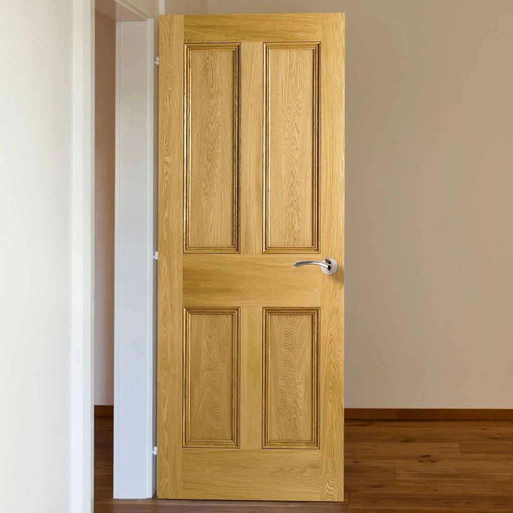 4 Panel Oak Fire Internal Door - Raised Mouldings - 30 Minute Fire Rated