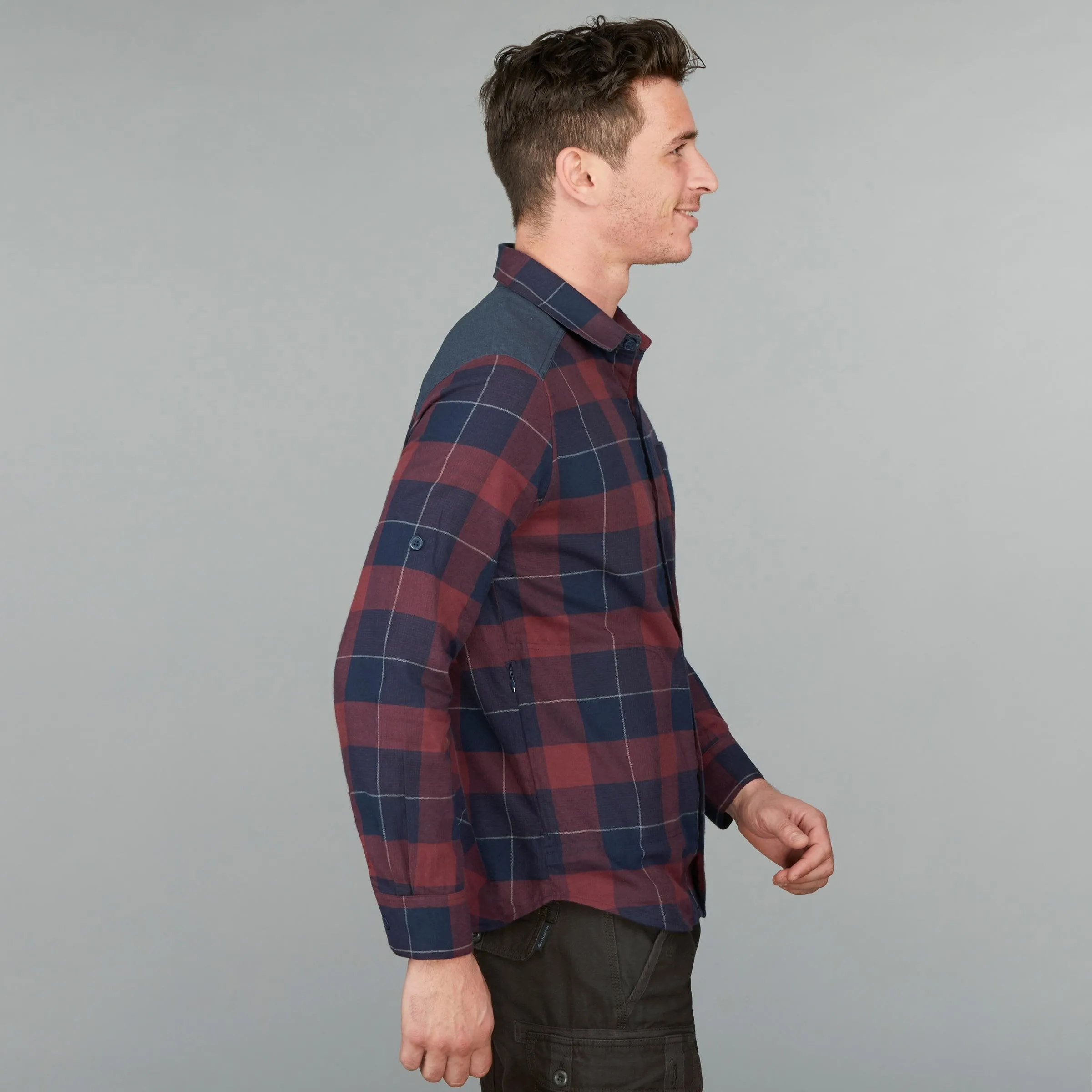 Men's Forcalz Travel 100 Warm hiking shirt, dark blue/burgundy