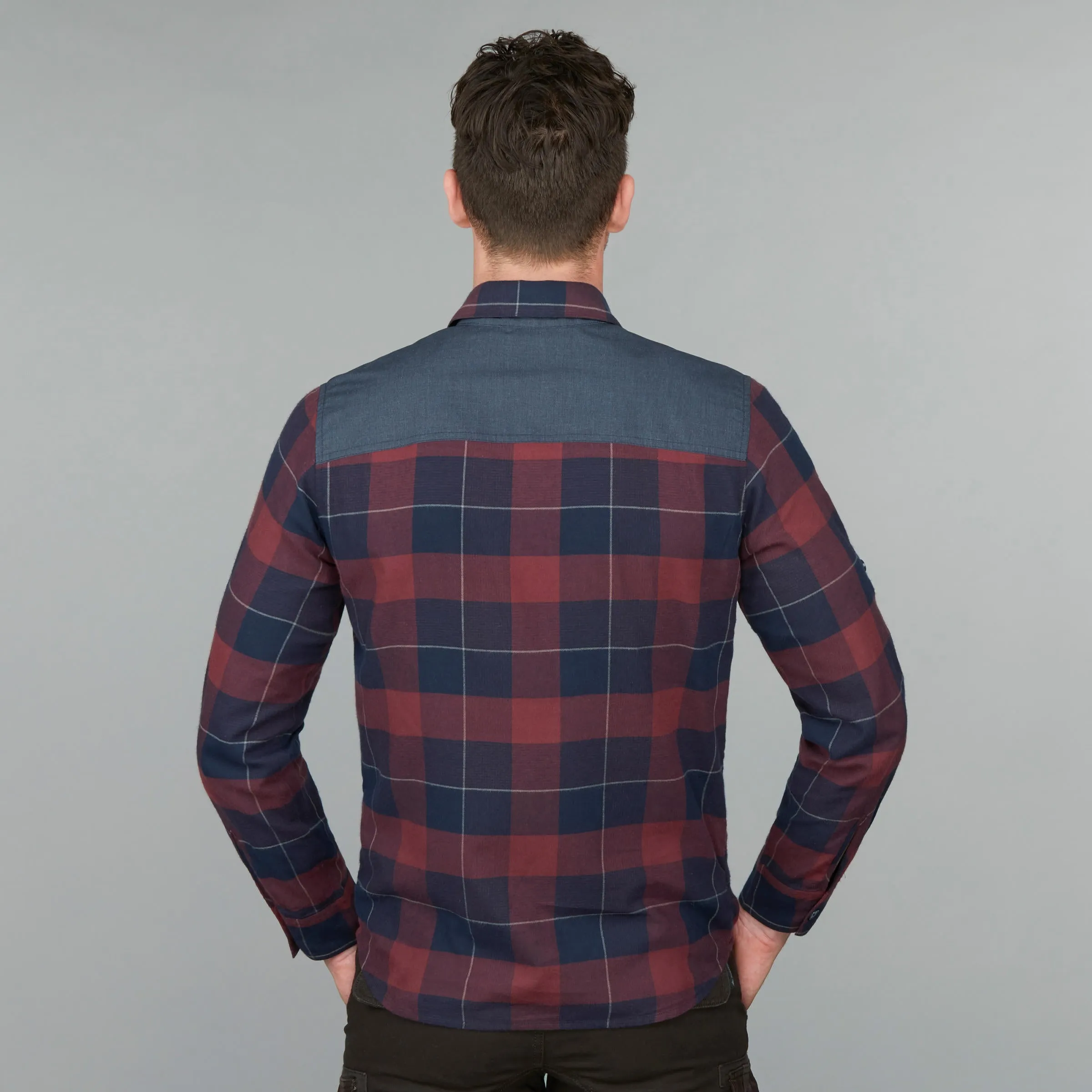 Men's Forcalz Travel 100 Warm hiking shirt, dark blue/burgundy